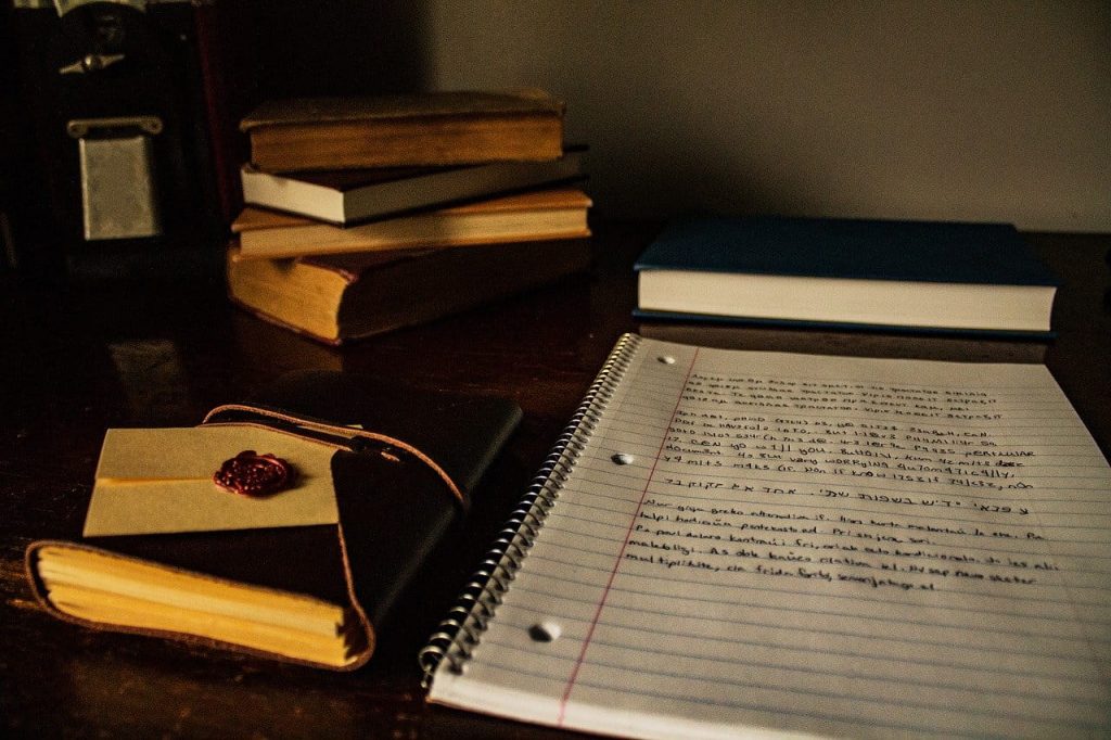 textbook and books on table