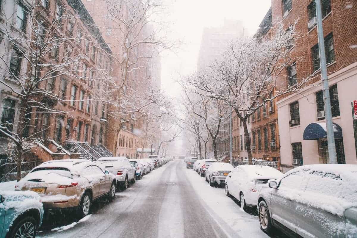 city snow road